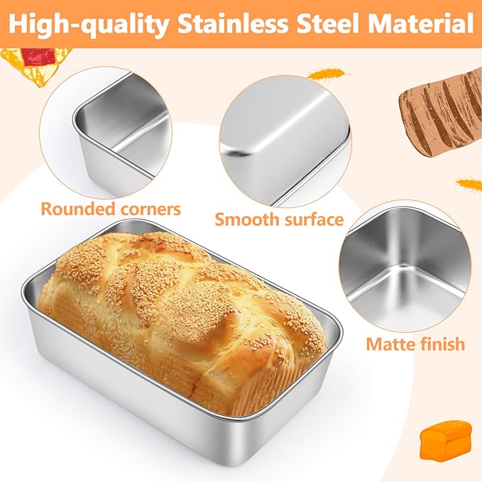 4 Pack Loaf Pans, 9 × 6 Inch Stainless Steel Loaf Bread Pans, Meatloaf Baking Bread Tin, Loaf Pan for Bakings, Oven & Dishwasher Safe, Loafs Baking Pan for Homemade Meatloaf Cake Brownies