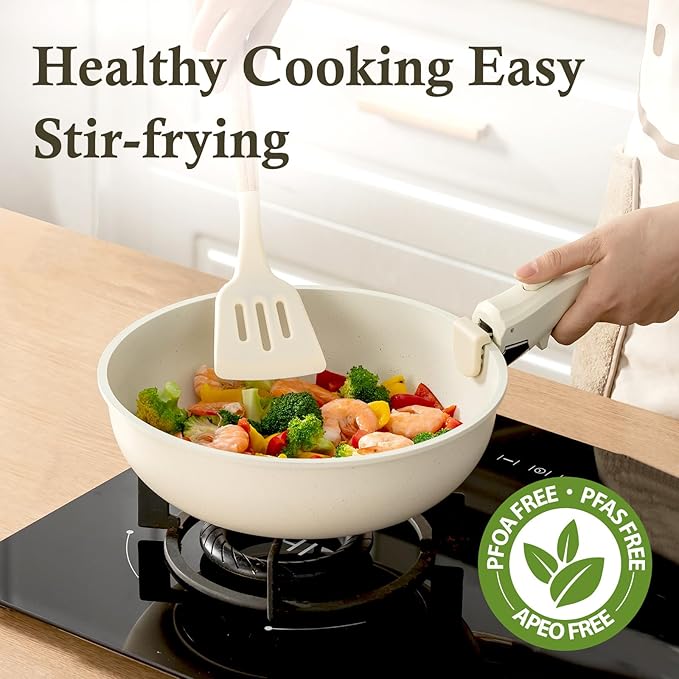 UCClife 24-Piece Nonstick Cookware Set - PFOA/PTFE Free Non-Toxic Pots & Pans, Detachable Handles, Oven & Dishwasher Safe, Scratch Resistant