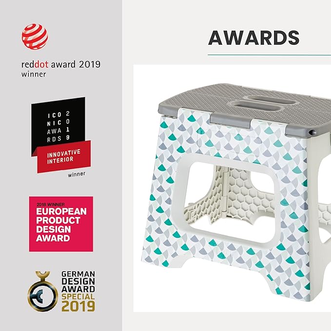 Vigar Compact Step Stool Foldable, 10-1/2-inch Step Stools for Adults up to 330 Pound, Lightweight Stool, Non-Slip Folding Step Stool, Geometric Body