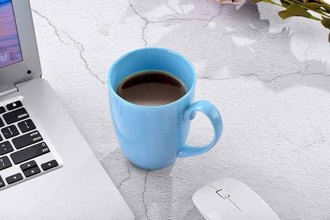 13 Ounce Porcelain Mugs, Set of 6, Tea and Coffee Mug Set, Skyblue