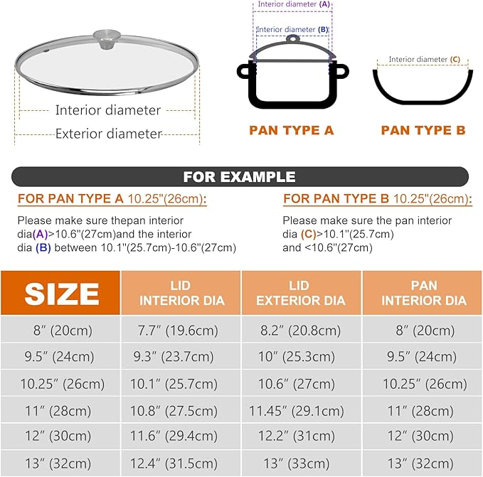 10.25 inch Tempered Glass Lid, Versatile Round Replacement Glass Cover for 10.25 inch Skillets, Pots and Pans, and Dutch Ovens - Dishwasher and Oven Safe up to 400°- 26CM