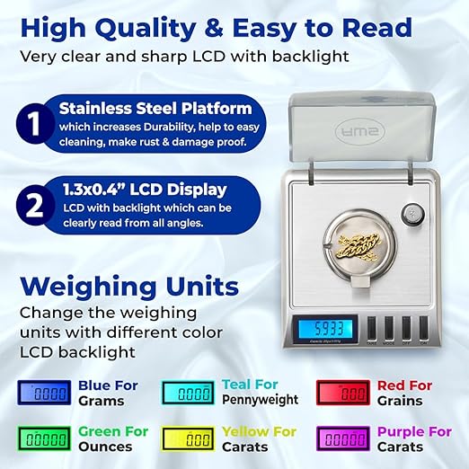 AWS Gemini-20 Milligram Scale 20g x 0.001g–Digital Jewelry/Lab Scale for Powder, Gold, Gems – Includes Calibration Weights, Tweezers & Tray–Tare, Cal, 6 Units (Gemini - 20 - Silver)