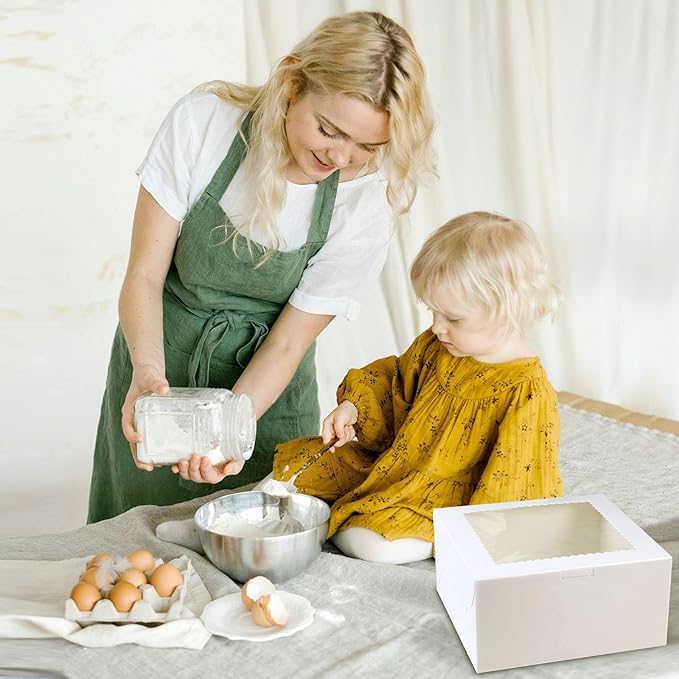 20Pcs 10 Inch Cake Boxes with Window, 10x10x5 Inches White Bakery Boxes, Cake Carrier Container for Pastries, Pie, Cookies, Chocolates, Cupcakes, Birthday Party, Wedding