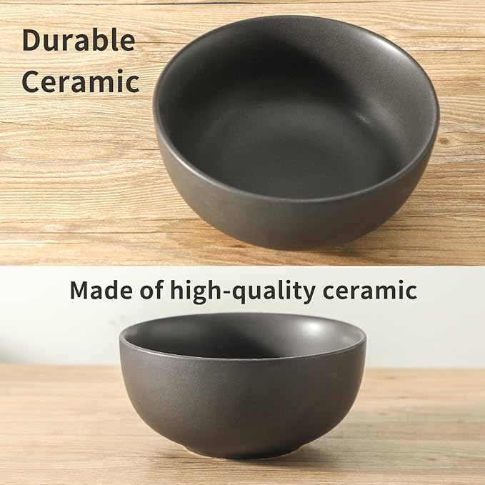 Tikoore Ceramic Mixing Bowls Set of 3, 24oz 40oz 88oz Nesting Bowl Ideal for Parties Dinners Serving Salad Fruit, Versatile for Mixing Prepping Serving in Kitchen, Dishwasher Microwave Safe Black
