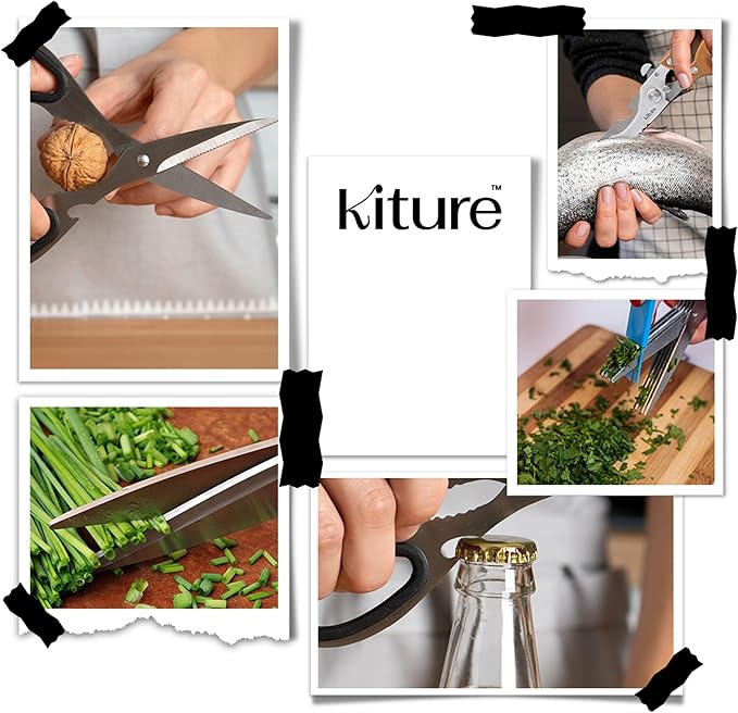 Heavy Duty Kitchen Shear with Bonus MultiPurpose and Herb Scissors 420 Stainless Steel for Chicken, Meat, Fish and Poultry Gift Set with Kitchen Shears for Food and Herbs Scissors by Kiture