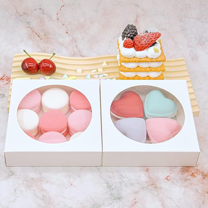 50pcs Individual Cookie Boxes with Window 4.3x4.3x1.2 Inches Small Soap Packaging Boxes Dessert Boxes Auto-Popup Gift Box Wedding Favor Boxes Small Gift Boxes for Single Cookie Pastry