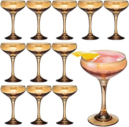 12 Pieces Crystal Martini Glasses Champagne Flute,Coupe Bowl Stemmed Cocktail Glasses,Set Of 12 Elegant Amber Goblets Colored Drinking Cups Champagne Wine Glasses for Parties Cocktail Margarita,Juice