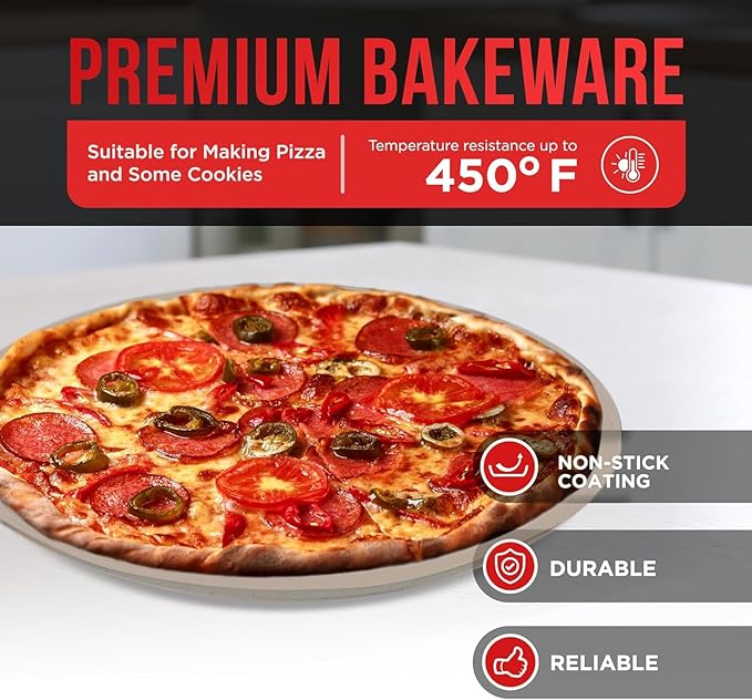 White Marble Non Stick Pizza Pans Set of 3 – Carbon Steel Pizza Baking Trays (9.45", 11.02", 12.99") for Oven Use, Durable, PFOA, PFOS, PTFE Free, Dishwasher Safe, Stain-resistant, Easy Cleanup