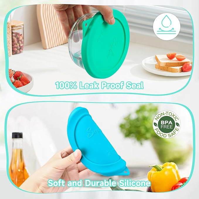 Sophico 2 Cup Round Silicone Storage Cover Lids Replacement for Pyrex 7200-PC and Anchor Hocking Glass Bowls (Container not Included) | MIX-4 PACK |