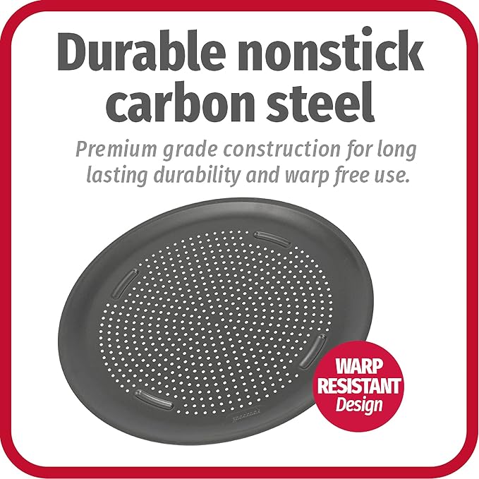 GoodCook AirPerfect 14" Insulated Nonstick Carbon Steel Pizza Pan with Cutting Guides, Perforated Nonstick Pizza Pan, Gray