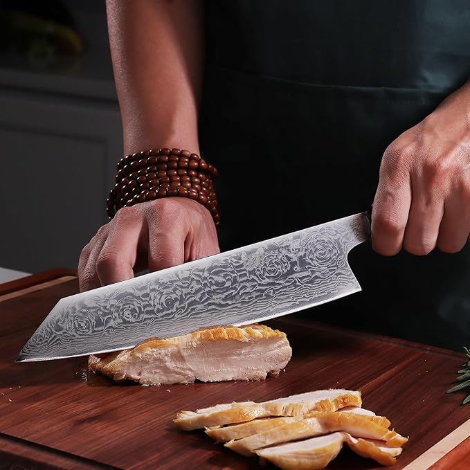 FINDKING 9 inch Japanese Kiritsuke Knife, Sharp Cuchillos Japoneses, Damascus Kitchen Knife for Professional & Home Chefs (BLACK-ROSE Series)