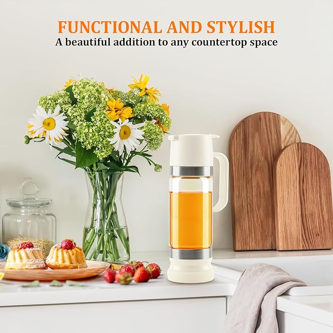 Aelga Glass Honey Dispenser Pot, No Drip 12 OZ Honey Jar with Handle, Syrup Dispenser for Coffee or Tea, White