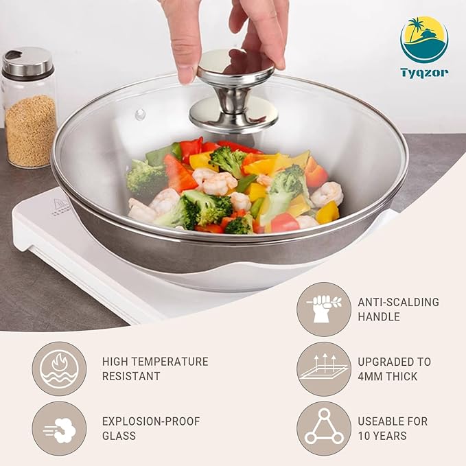 10.5 Inch Pan Lid for Frying Pan, Skillet, 4mm Clear Tempered Glass, Compatible with Dishwasher and Ovens