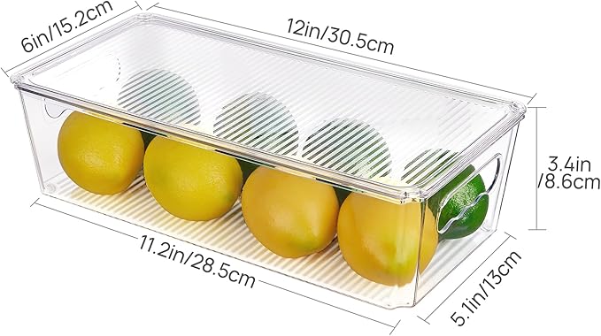 Vtopmart 12pcs Clear Organizers and Storage Bins with Lids, Stackable Plastic Storage Containers with Handles for Fridge, Freezer, Pantry, Cabinet, Kitchen Organization