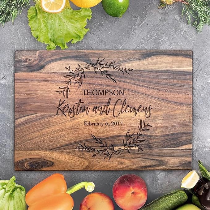 Personalized Walnut Wood Cutting Board – Custom Engraving with Family Name – 12x16 Inches – Gift for Wedding, Anniversary, Christmas, Housewarming, Mother’s Day – Great for Friends and Parents