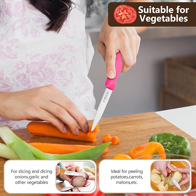 Premium Paring Knife, Stainless Steel Paring Knives Set of 6,Sharp Vegetable&Fruit Knife,Small Knife Set,Ergonomic Handle Paring Knives,Straight Edge Peeling Knifes,Green&Dishwasher Safe
