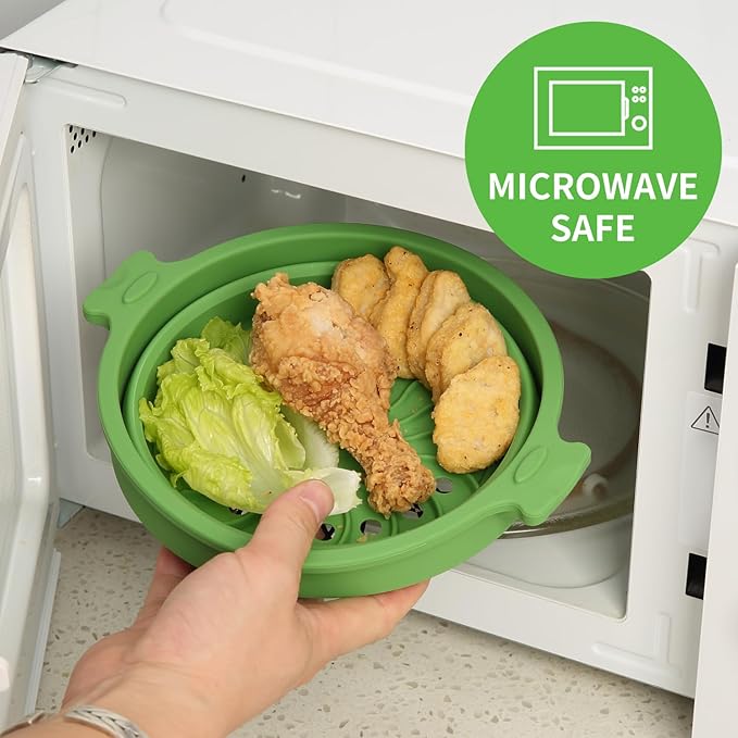 Collapsible Silicone Microwave Cookware Cooker Steamer for Cooking with Lids, 0.8L and 1.4L Glass Food Storage Container Sealed Bowl Mixing Bowls 3pc Set BPA Free