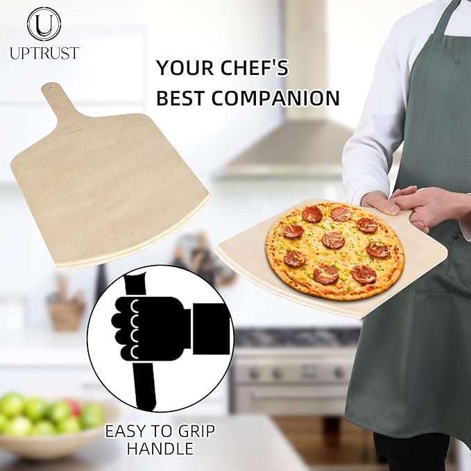 UPTRUST Pizza Peel, Premium Natural Wooden Pizza Peel 12 x 17 inch Rectangular, Large Pizza Spatula, Cutting Board for Baking Homemade Pizza and Bread - Set of 2