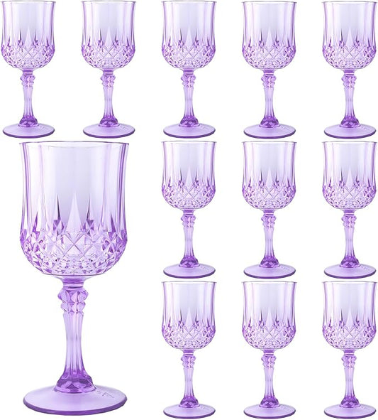Plastic Wine Glasses,Plastic Goblets Vintage Style Cordial Drinking Glasses for Wedding Reception, Grand Event Party Supplies (12, Purple)