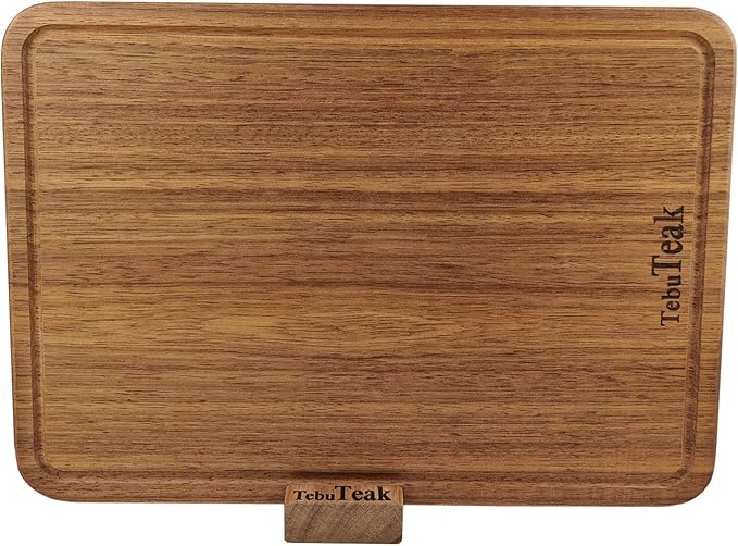 Solid Teak Wood Cutting Board - Single/One Piece Design Wooden Choping Boards Non Glued Knife-Friendly Durable Chopping Block for Kitchen Meat Vegetable Chese 15 x 10.5 IN (Includes Stand)