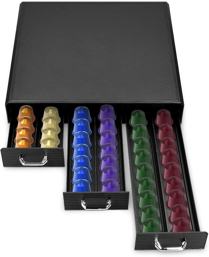 Navaris Coffee Pod Holder with 3 Drawers - 48 Capsule Storage Organizer Tray Counter Container - Compatible with K-Cup, Nespresso - 3 Drawer Design