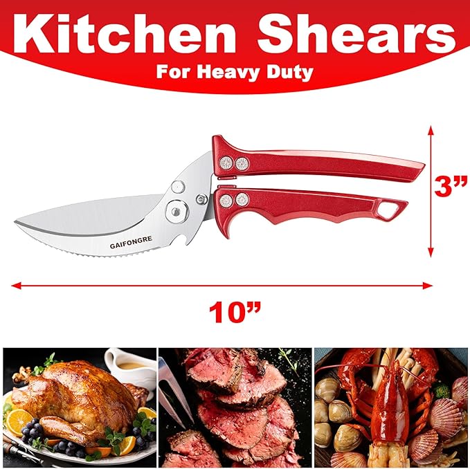 Poultry Shears Heavy Duty,Kitchen Shears for food Heavy Duty,Kitchen Scissors All Purpose,Chicken Shears,Fish,Meat,Easily Separable for Thorough Cleaning,Dishwasher Safe (Red)