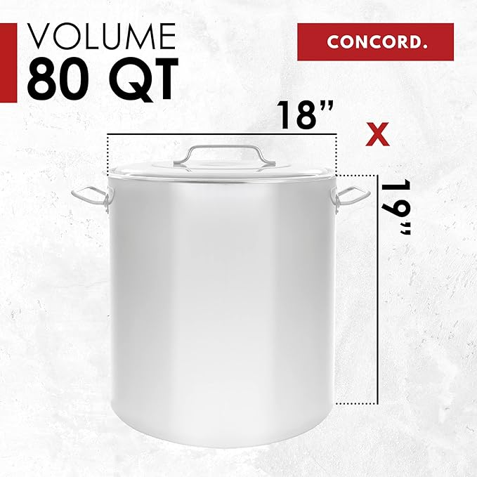 Concord Cookware Stainless Steel Stock Pot Kettle, 80-Quart