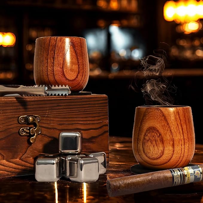 Charred Wooden Bourbon Drinking Glass, Bourbon Gifts for Men, Handcrafted Premium Whiskey Glasses for Dad, Great Whiskey Gifts for Men, Perfect Presents for Boyfriend Father Friends, Wine Tumbler