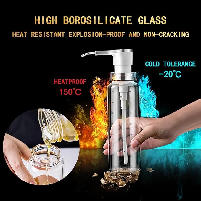 Sauce Pump Dispensers, Coffee Syrup Dispenser, 17oz Glass Bottle with Stainless Steel Pumps, Leak-Proof, Food Grade Pumps for Honey, Syrups, Oil, Condiments, Salad Dressings (4 x Units)