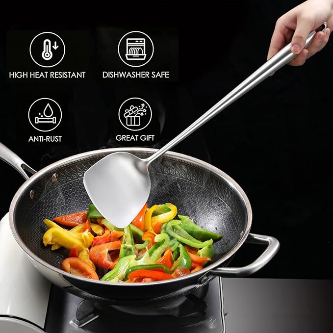 10 PCS Stainless Steel Kitchen Utensil Set Cooking Utensils, Potato Masher Solid Spoon Slotted Spoon Fork Spatula Ladle Skimmer Spoon Slotted Spatula Tunner Spaghetti Spoon Large Spoon