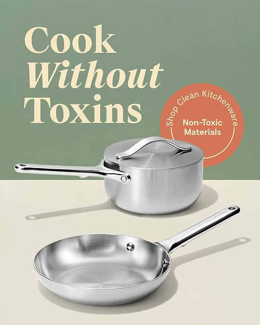 Caraway Stainless Steel Mini Duo - 5-Ply Stainless Steel Fry Pan (8 In) & Sauce Pan (1.75 Qt) - Oven Safe & Stovetop Agnostic - Non Toxic, PTFE & PFOA Free