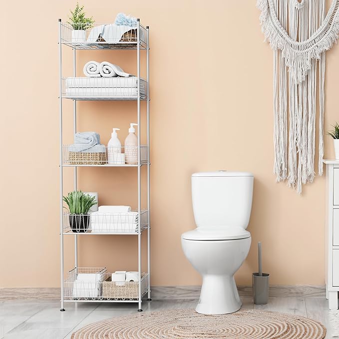 smusei 5 Tier Water Bottle Storage Rack Metal Bottled Water Organizer for Floor Beverage Holder Stand for Floor, Drink Shelf for Kitchen Living Room, Space Saver