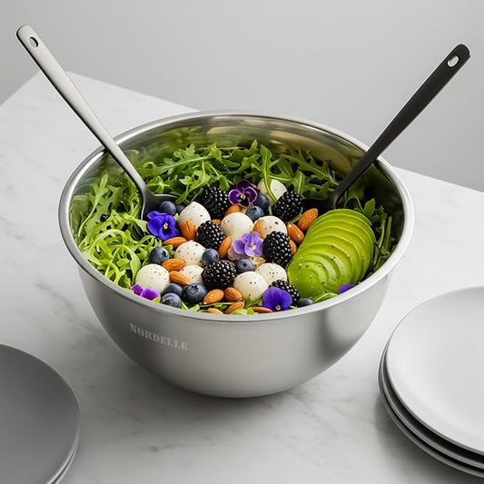 Stainless Steel Salad Spinner – Large Lettuce Dryer with Non-Slip Base & Instant Stop, BPA-Free Vegetable Washer, 5.3 Qt Cream White – Durable, Elegant & Premium