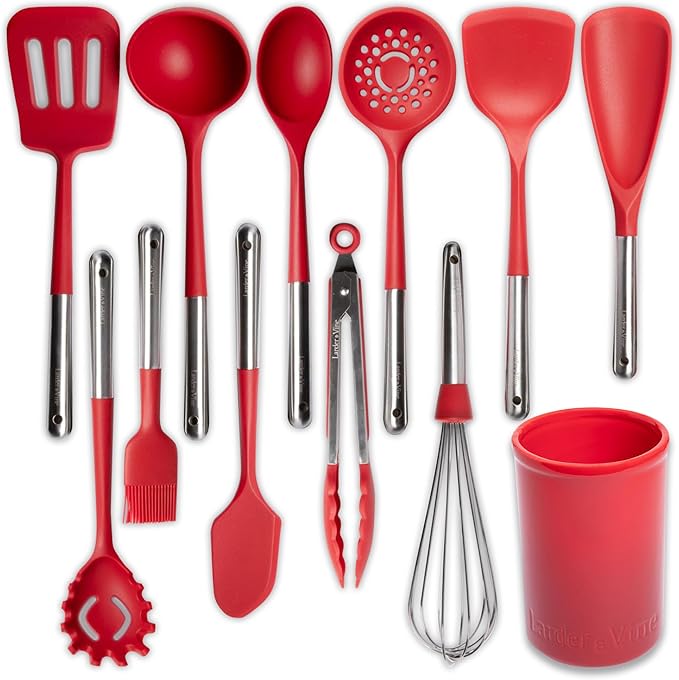 Larder & Vine 21 Piece Cookware Set (Cabernet) | Dutch Oven, Utensil Set, Saucepan, Skillet, and Trivets