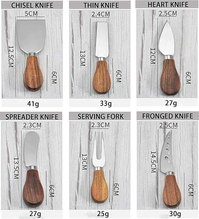Cheese Knives with Cheese Slicer Cheese Cutter Cheese Fork,Cheese Spreading Knife for Charcuterie Boards and Cutlery Gift Set,6 Pieces Cheese Knife Set with Bamboo Wood Handle Steel Stainless