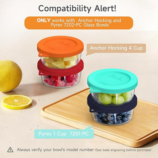 Sophico 1 Cup Round Silicone Storage Cover Lids Replacement for Anchor Hocking and Pyrex 7202-PC Glass Bowls (Container not Included) (Orange - 2 pack)