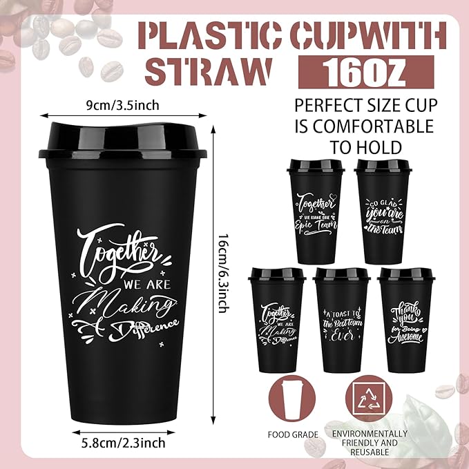 Pickmesh 30 Pcs Employee Appreciation Gifts Christmas Thank You Gift for Team Building 16 oz Teacher Plastic Coffee Cup with Lid Inspirational Travel Tumbler for Coworker Staff Pastor (Black)