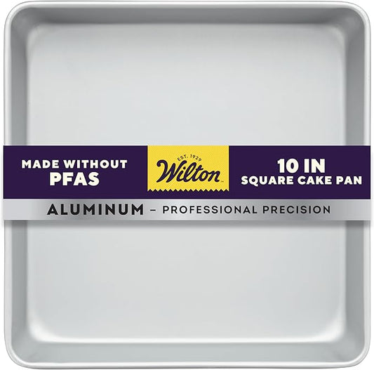 Wilton 10 x 2 Inch Square Cake Pan, Even Heating Aluminum Bakeware, Made Without PFAS, Packaging May Vary