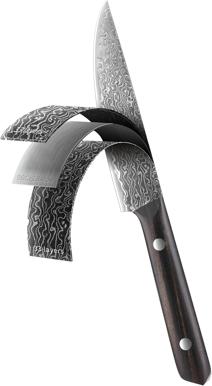 4.7" Paring Knife Damascus Steel Fruit Knives - 67-Layer Forged Kitchen Peeling Knife with Natural Solid Wood Handle Kitchen Utility Knives, 15° Double-Edged Blade, Ultra-Sharp & Durable