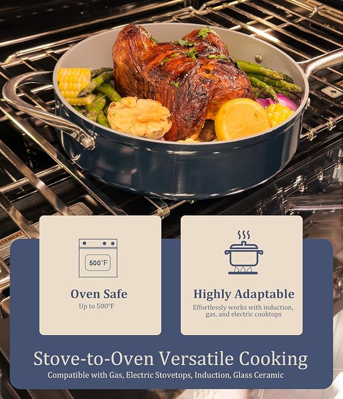 Nonstick Ceramic Frying Pan 8" for All Stovetops, PTFE/PFOA/PFAS Free, Even Heat Distribution Oven Safe up to 500ยฐF, Healthy Non Toxic Skillet w/ Ergonomic Stainless Steel Handle, Caribbean Blue