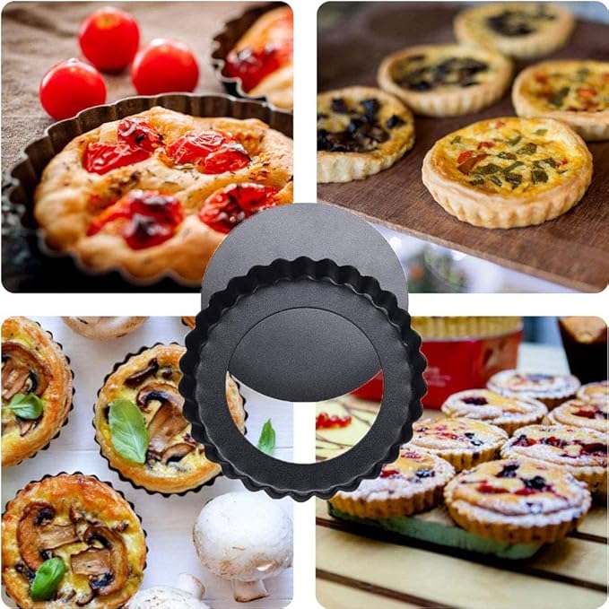 DATANYA 6 Pack 5 Inch Mini Tart Pans with Removable Bottom Round Nonstick Quiche Pan, Heavy Duty Fluted Side Pie Tart Molds for Tartlets, Mousse Cakes, Dessert Baking
