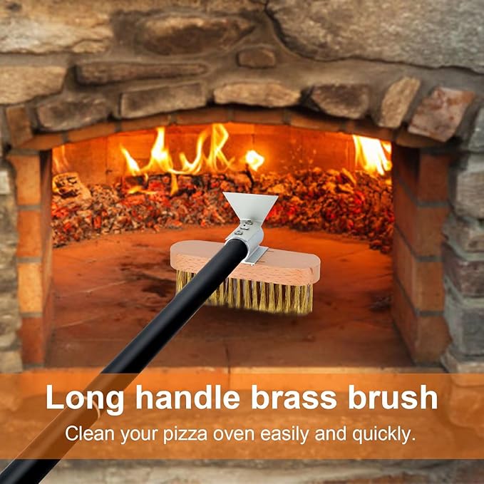 Pizza Oven Brush with Scraper, Brass Bristles Grill Brush with 33 or 47 Inch Long Handle, Pizza Oven Accessories