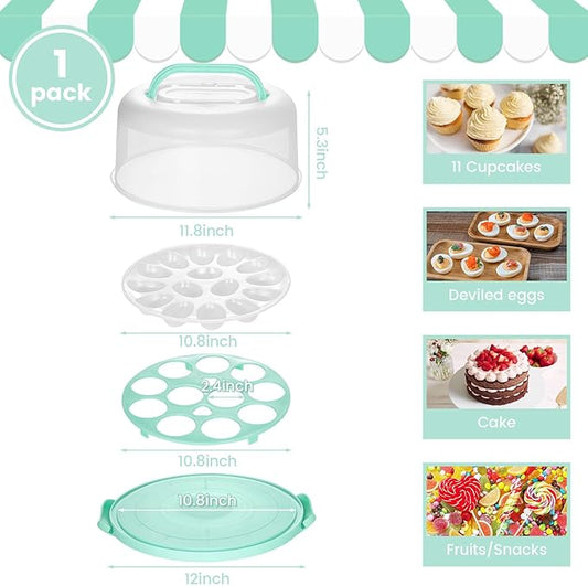 HANSGO Cake Carrier with Lid and Handle, Cupcake Carrier Cake Plate with Dome, 3-in-1 Multi-Purpose Food Storage for Dessert Baking Party Camping