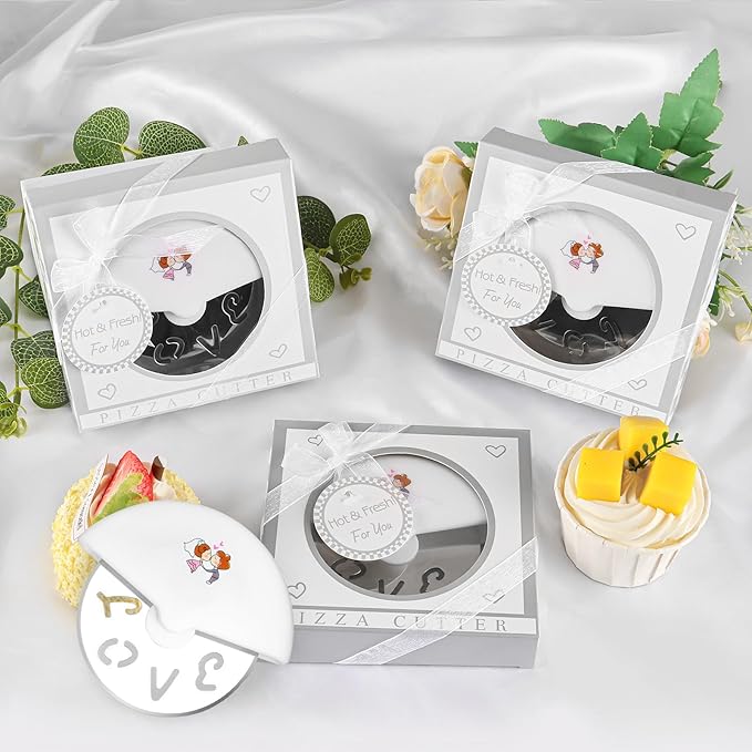 30Pcs Pizza Cutter Wedding Party Favors for Guests, Mini Stainless Steel Pizza Cutter with Silver Gift Box for Bridal Decoration Baby Shower Return Souvenirs Guest Prizes
