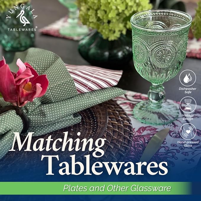 Yungala Green Wine Glasses set of 6 green goblets for lovers of green glassware or colored glassware that is dishwasher safe, sturdy and durable