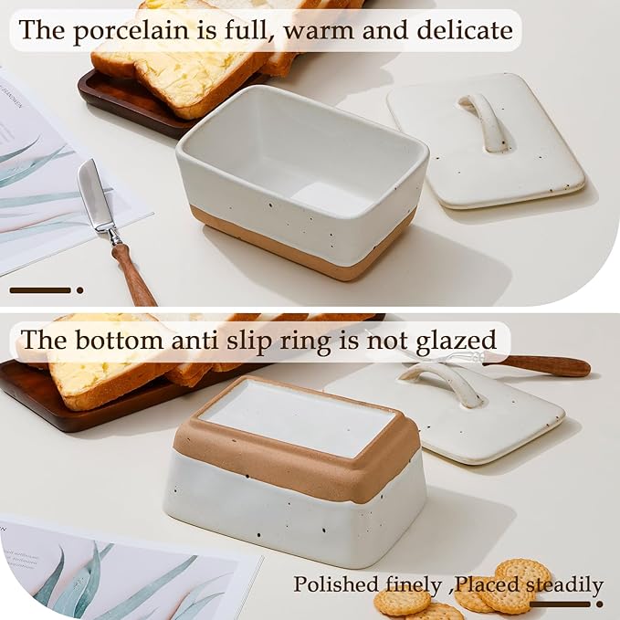 NUTRIUPS Ceramic Butter Dish with Lid for Countertop, Vintage European Butter Holder with Lid, Covered Butter Dish,Holds 1 Stick (White, Uniform size)