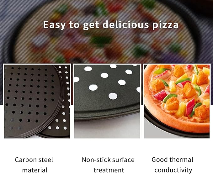 11 inch Pizza Pan With Holes, Carbon Steel Perforated Non-Stick Bakeware for Home Kitchen Oven, 2 Pack