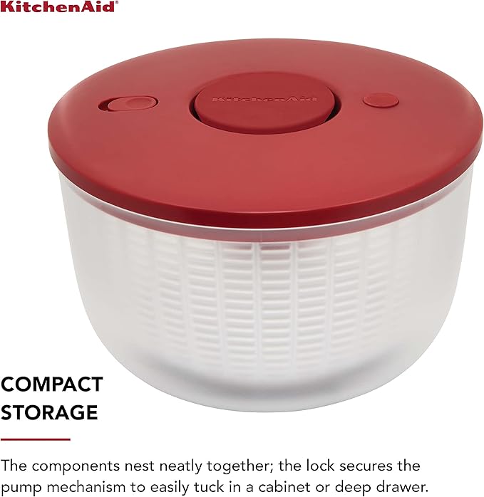 KitchenAid Universal Salad Spinner with Removable Bowl, Colander and One Handed Pump Mechanism, Large Bowl Nests and Features Non Slip Base, 7.43 Quart, Empire Red