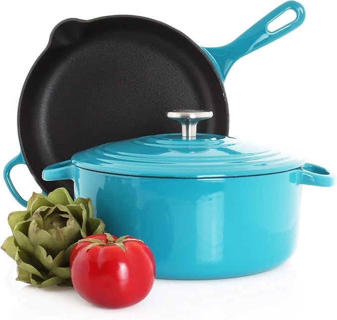 Chantal Enameled Cast Iron Cookware, 3 pc Set, Sea Blue