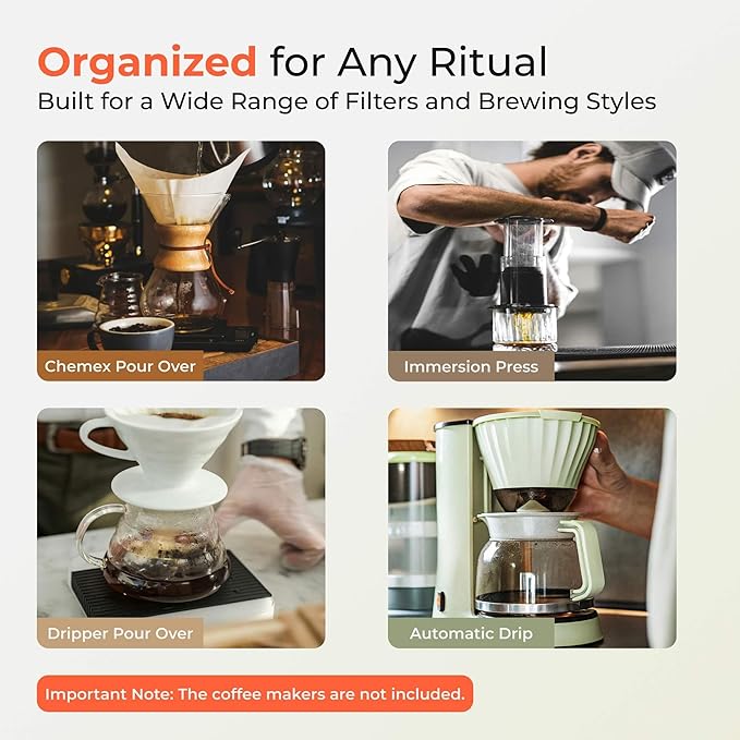 Coffee Filter Holders Storage with Lid, Large Capacity Oak Wood Box for Pour Over Coffee Station Accessories & Tea Bag Organizer, Versatile Home Bar Essentials for Farmhouse Kitchen Decor